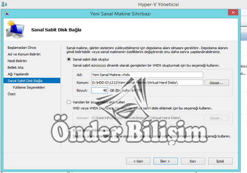 onderbilisim.com/hyper-v sanal bilgisayar kurulumu