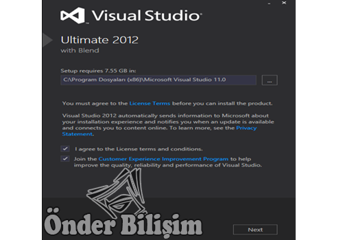 onderbilisim.com/visual studio 2012 kurulum ve lisanslama